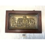 FRAMED BRONZE PANEL OF A CLASSICAL SCENE 33 X 21 CM