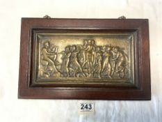 FRAMED BRONZE PANEL OF A CLASSICAL SCENE 33 X 21 CM