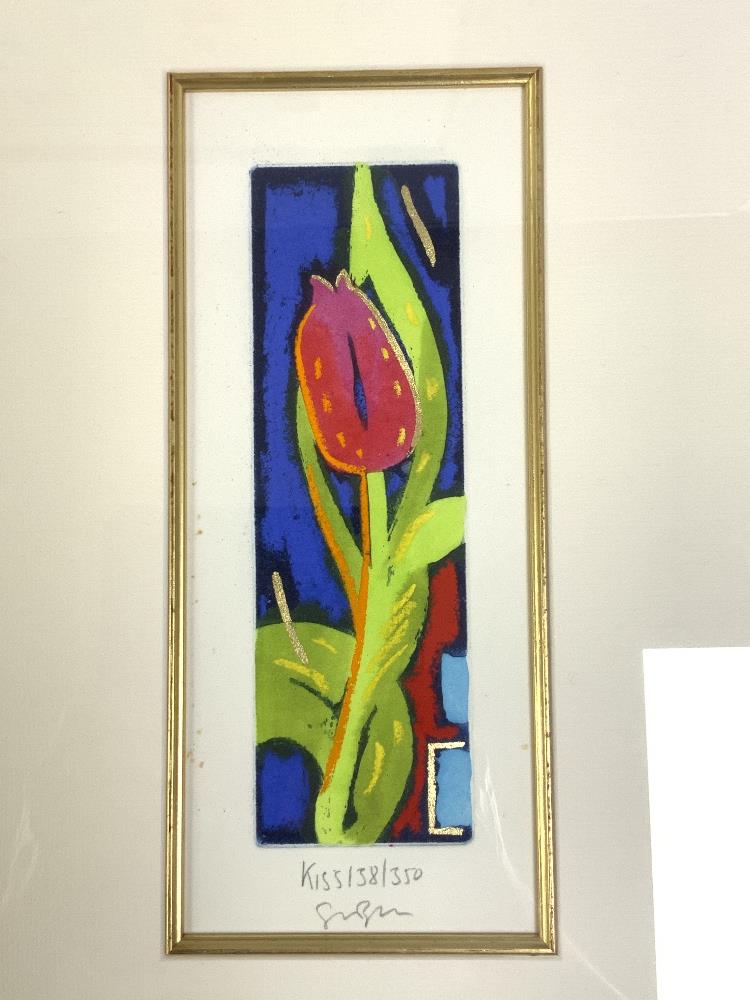 SIMON BULL - PAIR OF MONOTYPE ETCHINGS OF FLOWERS FRAMED LTD EDITIONS 10 X 24 CM ALSO LTD EDITION - Image 4 of 9