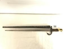 ANTIQUE FRENCH BAYONET, ENGRAVED TO BLADE AND DATED 1875. BLADE 54 CMS.