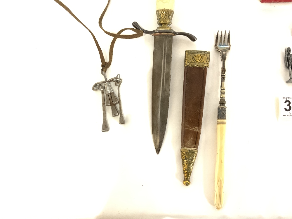 ANTIQUE PISTOL, DAGGER IN SCABBARD, HALLMARKED SILVER HANDLED BUTTON HOOK, A PISTOL LIGHTER, ETC. - Image 2 of 8