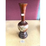 VINTAGE WOODEN VASE DECORATED WITH MOTHER OF PEARL INLAY 34 CM