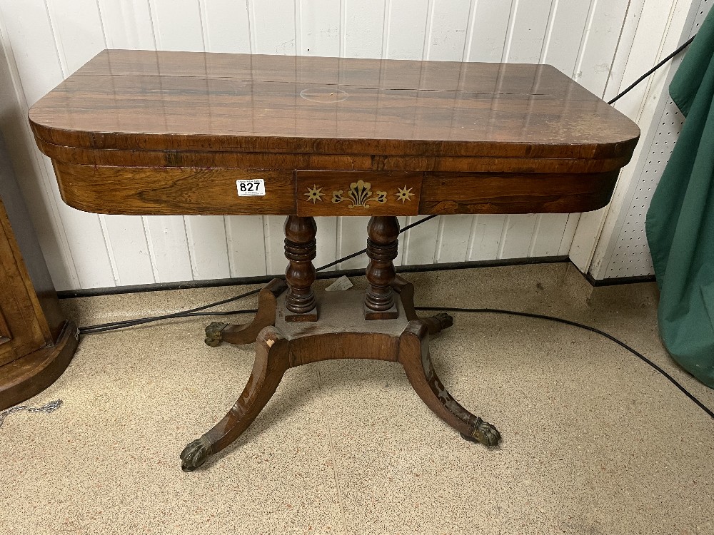 REGENCY ROSEWOOD CARD TABLE WITH BRASS AND EBONY DETAIL