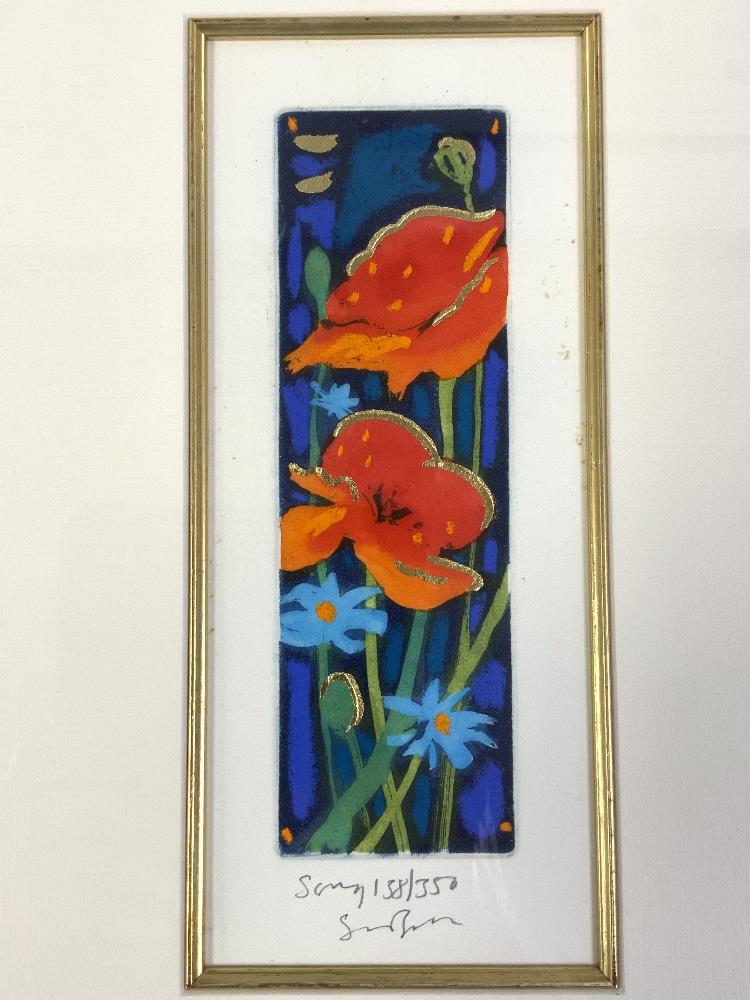 SIMON BULL - PAIR OF MONOTYPE ETCHINGS OF FLOWERS FRAMED LTD EDITIONS 10 X 24 CM ALSO LTD EDITION - Image 3 of 9