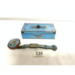 CHINESE BRONZE RUYI SCEPTRE WITH CLOISONNE ENAMELLING WITH ANOTHER CLOISONNE BOX A/F