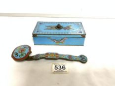 CHINESE BRONZE RUYI SCEPTRE WITH CLOISONNE ENAMELLING WITH ANOTHER CLOISONNE BOX A/F