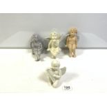 THREE CERAMIC CHERUB FIGURES AND A POTTERY CHERUB