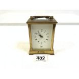 BRASS CARRIAGE CLOCK WITH WHITE ENAMEL DIAL, DENT OF LONDON, 12CMS