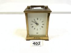 BRASS CARRIAGE CLOCK WITH WHITE ENAMEL DIAL, DENT OF LONDON, 12CMS