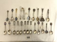 LARGE QUANTITY OF SILVER/WHITE METAL AND ENAMEL SPOONS
