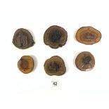 SIX VINTAGE OLIVE WOOD RELIEF PLAQUES STAMPED JERUSALEM