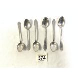 MATCHED SET (4 + 2) CONTINENTAL 830 SILVER ENGRAVED TEA SPOONS, 61 GRAMS