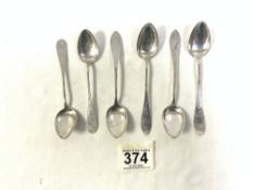 MATCHED SET (4 + 2) CONTINENTAL 830 SILVER ENGRAVED TEA SPOONS, 61 GRAMS