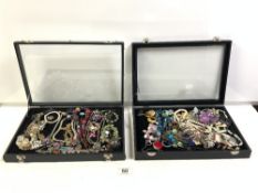 TWO TABLETOP DISPLAY CABINETS OF COSTUME JEWELLERY