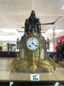 19TH CENTURY FRENCH MANTEL CLOCK WITH A GILDED FRONT AND FIGURAL GROUP INCLUDING JESUS TO THE TOP BY