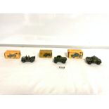 THREE DINKY TOYS ARMY VEHICLES - ARMOURED CAR 670, AUSTIN CHAMP 674, AND SCOUT CAR 673.