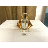 VINTAGE ART DECO STYLE GLASS PERFUME BOTTLE (SMALL NIBBLE TO BASE) 15CM