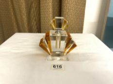 VINTAGE ART DECO STYLE GLASS PERFUME BOTTLE (SMALL NIBBLE TO BASE) 15CM