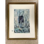 R LOBNOV ROSTOVSKY WATERCOLOUR DRAWING FINGALS CAVE SIGNED AND LABEL ON VERSO 51 X 34CM