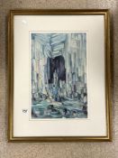 R LOBNOV ROSTOVSKY WATERCOLOUR DRAWING FINGALS CAVE SIGNED AND LABEL ON VERSO 51 X 34CM