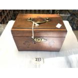 GEORGE 111 MAHOGANY RECTANGULAR TEA CADDY WITH KEY 23 CM