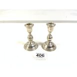 A PAIR OF 800 SILVER BALUSTER CANDLESTICKS, STAMPED '800 MATADIN', 10CMS, 85 GRAMS