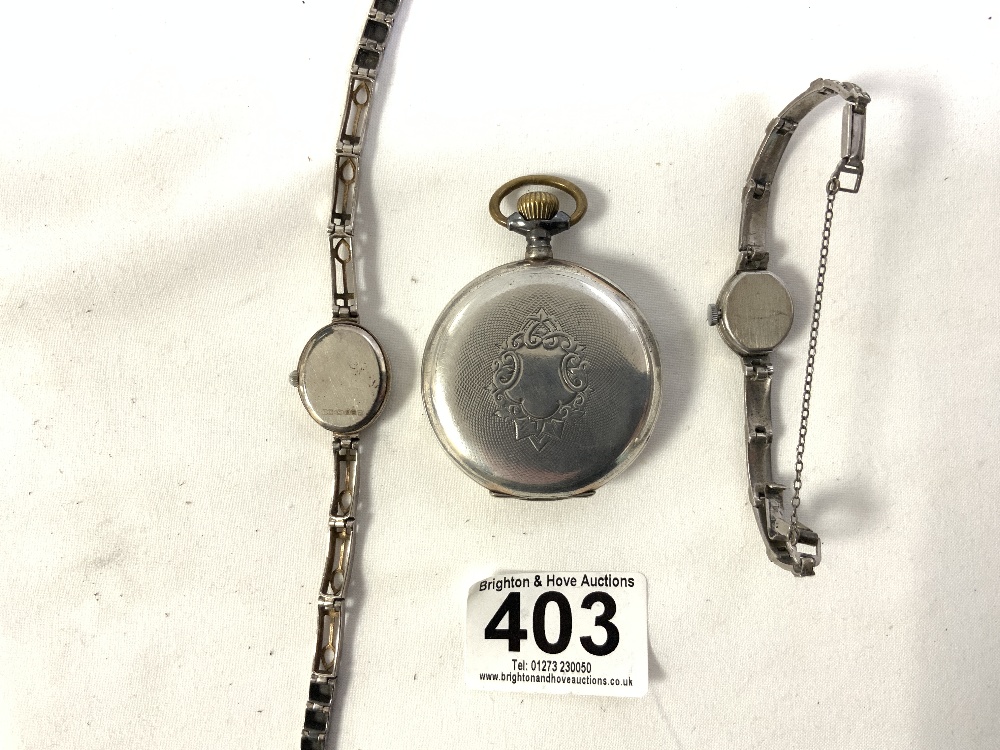 800 SILVER ENGINE TURNED POCKET WATCH AND TWO 925 SILVER LADIES COCKTAIL WATCHES - Image 4 of 7