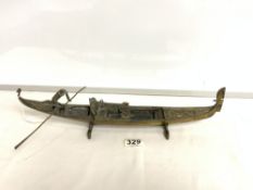 A BRONZE MODEL OF A GONDOLA ON A STAND. 44 CMS.