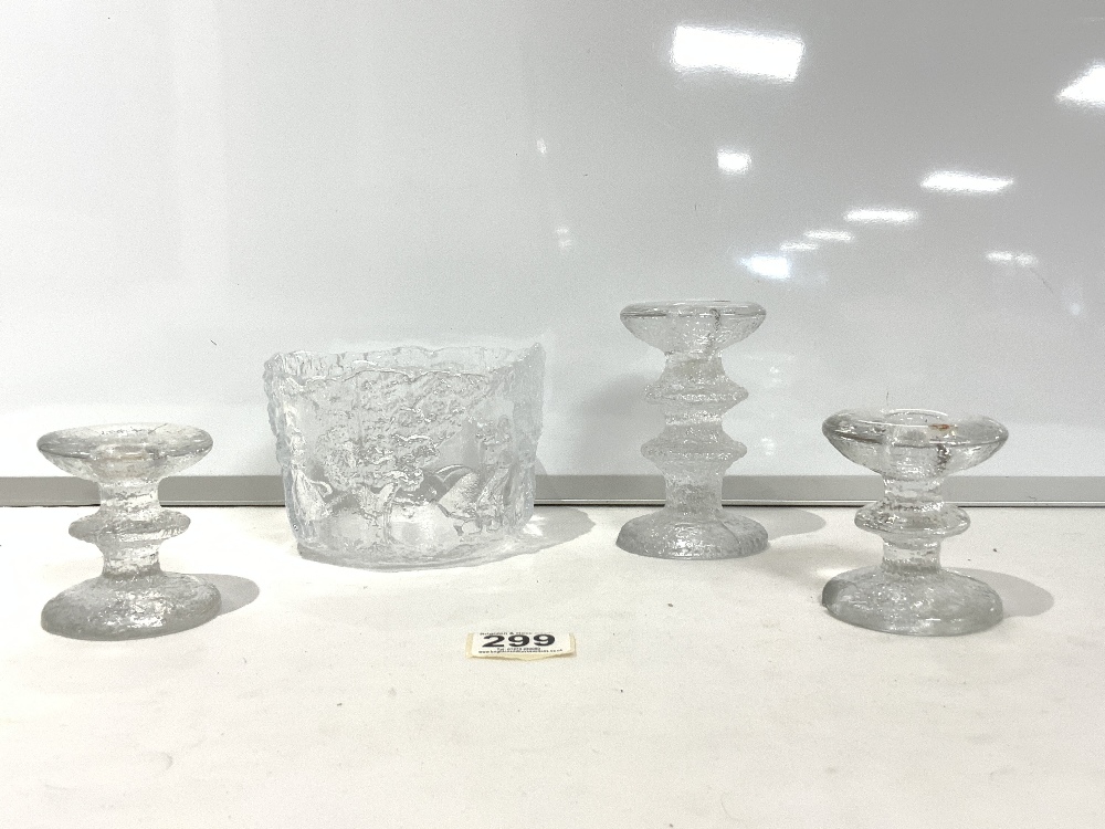 A KOSTA BODA RHAPSODY CRYSTAL BOWL,14.5X10, AND 3 ITTALA FINLAND 1970S CANDLE STICKS, 1 A/F.12.5 - Image 3 of 6