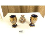 MURANO - TWO MINIATURE GLASS VASES 10.5CM WITH A MINIATURE MILLEFIORI GLASS VASE 8.5CM