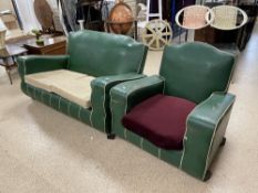 TWO PIECE ART DECO SUITE GREEN WITH CREAM PIPING