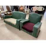 TWO PIECE ART DECO SUITE GREEN WITH CREAM PIPING