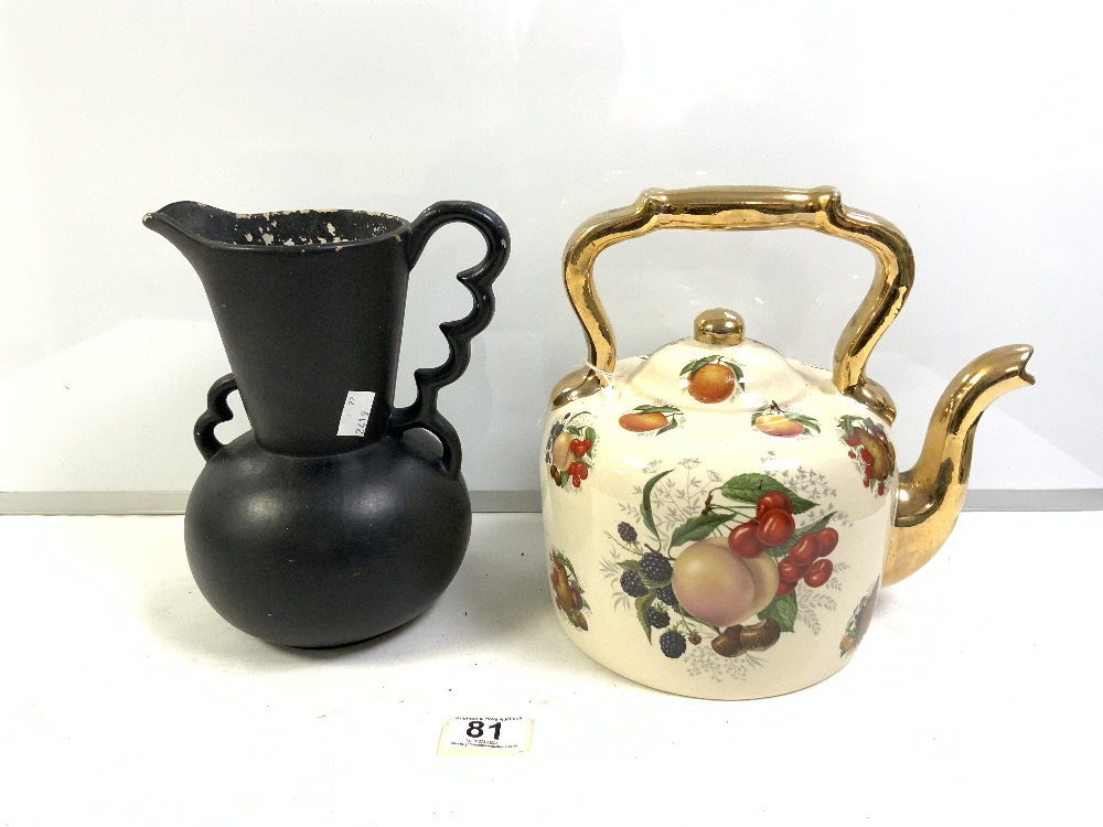 A RAINBOW POTTERY BLACK GLAZED JUG AND A STAFFORDSHIRE FRUIT DECORATED TEA POT - Image 6 of 6