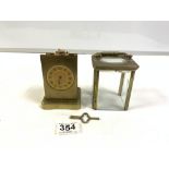 A FRENCH BRASS CARRIAGE CLOCK (A/F) WITH KEY