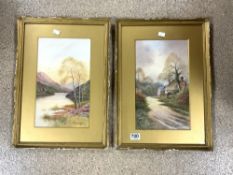 J HUMPHREY, PAIR WATERCOLOURS - RIVER LANDSCAPE AND COUNTRY LANE, SIGNED, 37X21.
