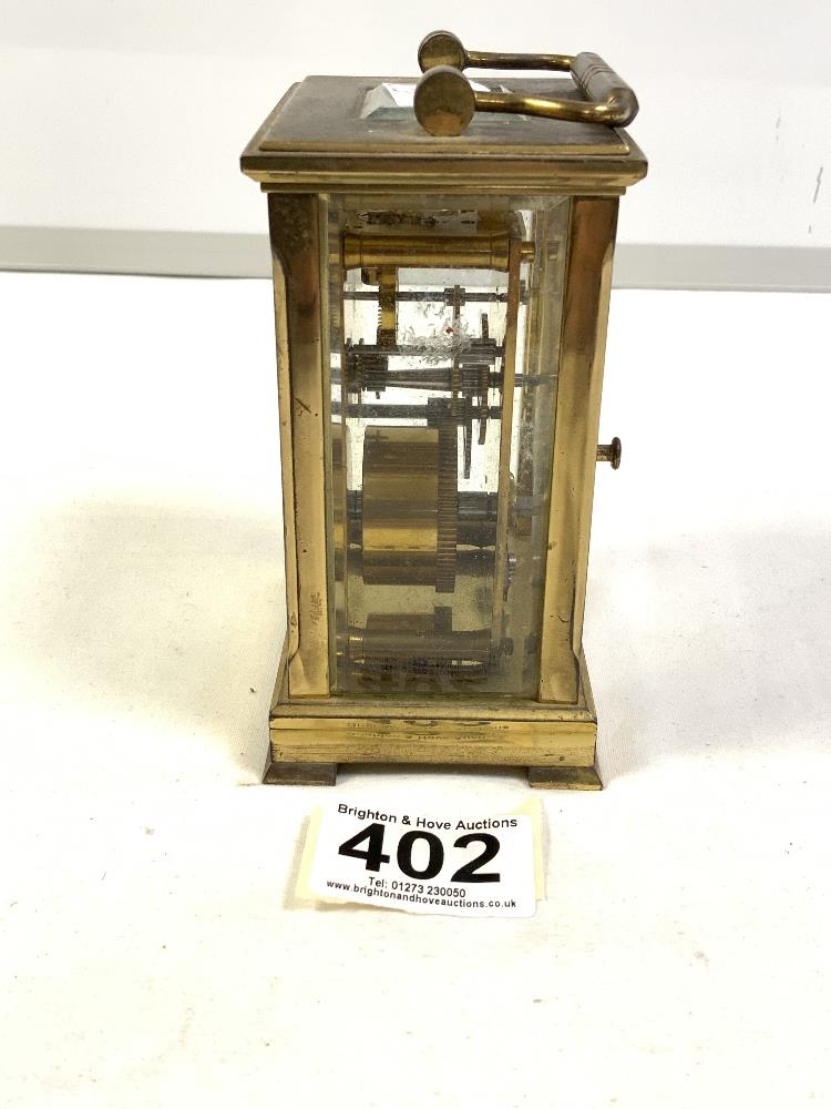 BRASS CARRIAGE CLOCK WITH WHITE ENAMEL DIAL, DENT OF LONDON, 12CMS - Image 3 of 6