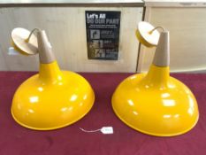 A PAIR OF 1960S YELLOW ENAMELLED PENDANT LIGHTS