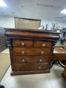 VICTORIAN MAHOGANY SCOTTISH CHEST OF DRAWERS WITH A SCROLL FRONT DRAWER AND TWO OVER THREE