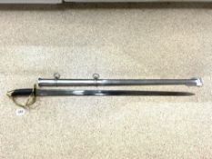 A CALVARY SWORD WITH BRASS HAND GUARD, BLADE 88 CMS.