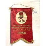 A 1966 RED SILK WATNEY MANNWORLD CUP SPECIAL PALE ALE BANNER 25 X 40 CM