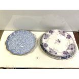 A COPELAND SPODE BLUE AND WHITE CIRCULAR CABARET TRAY AND 6 VARIOUS MEAT PLATES INCLUDING MASONS AND