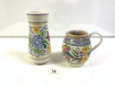 POOLE FLORAL DECORATED VASE AND A SIMILAR JUG (23.5CMS)