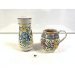 POOLE FLORAL DECORATED VASE AND A SIMILAR JUG (23.5CMS)