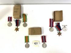 THREE BOXED, 2ND WORLD WAR MEDALS FOR JM MCLAUGHLIN, CR PITT, R ROBINSON