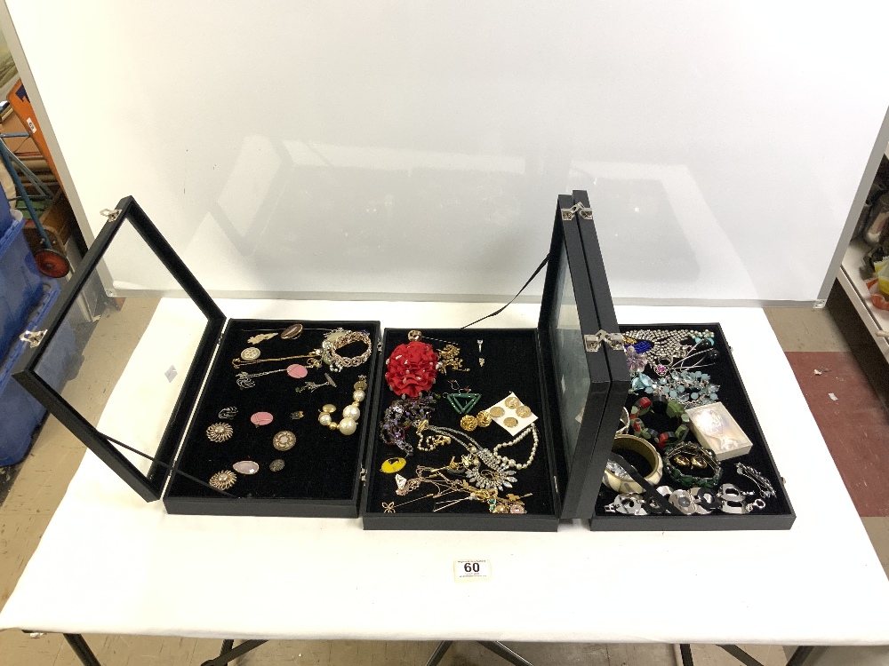 THREE TABLE TOP DISPLAY CABINETS CONTAINING COSTUME JEWELLERY