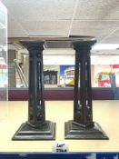 PAIR OF WOODEN ARTS N CRAFTS PLINTHS IN OAK 29CM