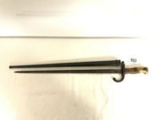 ANTIQUE FRENCH BAYONET, ENGRAVED TO BLADE AND DATED 1847. BLADE 54 CMS.