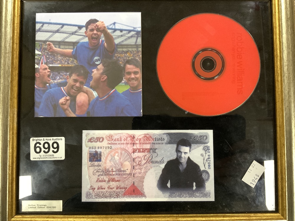 A ROBBIE WILLIAMS LTD EDITION CD- SING WHEN YOUR WINNING, AND A ROBBIE WILLIAMS £50 NOTE. - Bild 3 aus 6
