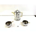 ART DECO CHROME INSULATED COFFEE POT WITH MATCHING SUGAR AND CREAM MARKED PBB