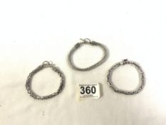 THREE 925 SILVER BRACELETS, 108 GRAMS